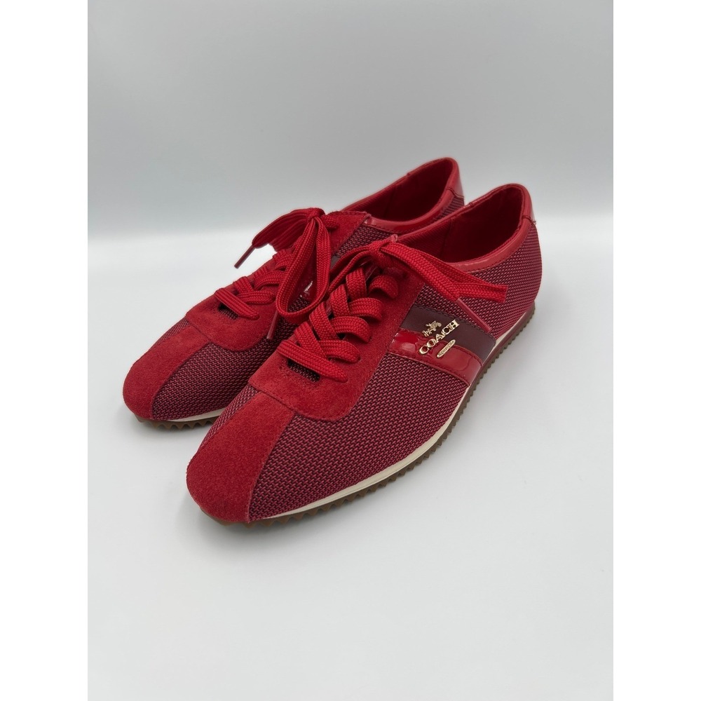 Coach Ivy Red Mesh Suede Patent Leather Low Top Sneakers Womens 6.5 B A00994